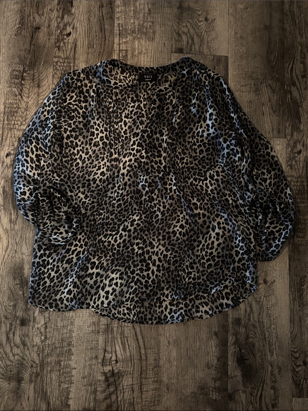 VICI V-Neck Blouse - Black and White Leopard - Size Medium